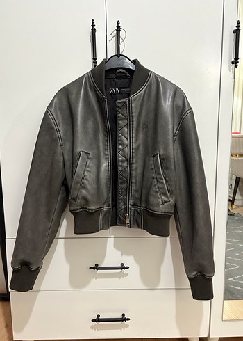 Dıstressed Görünümlü Suni Deri Bomber Ceket - Görsel 2