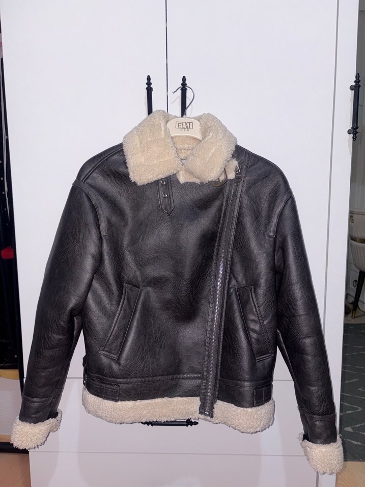 Kahverengi Kürklü Biker Deri Ceket - Görsel 3