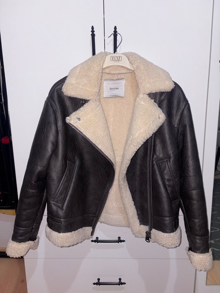 Kahverengi Kürklü Biker Deri Ceket - Görsel 4