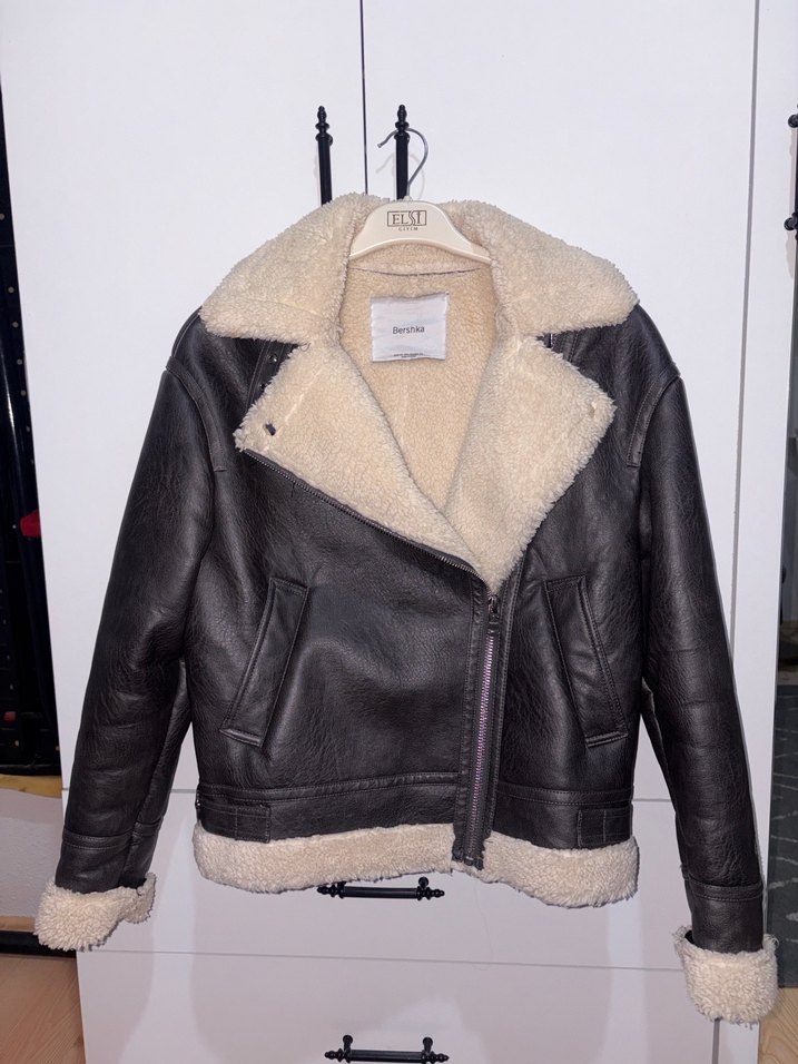 Kahverengi Kürklü Biker Deri Ceket - Görsel 2