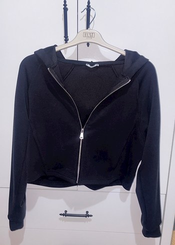 Siyah Yüksek Yakalı Fermuarlı Kadın Sweatshirt - Görsel 2