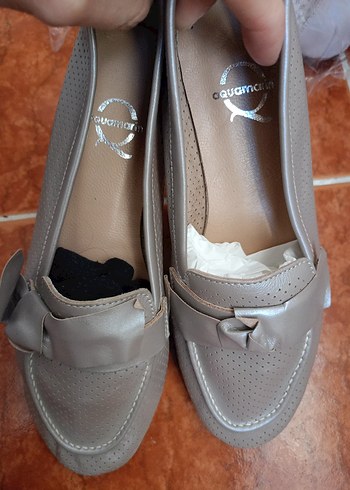 Bej Deri Tokalı Kadın Günlük babet ayakkabı - Görsel 2