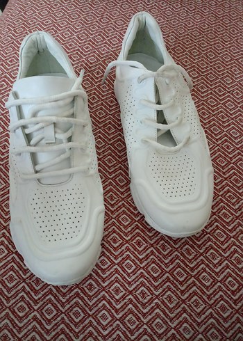 Beyaz Bağcıklı Kadın Spor Ayakkabısı deri - Görsel 5