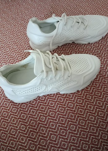 Beyaz Bağcıklı Kadın Spor Ayakkabısı deri - Görsel 3