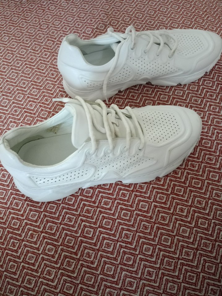 Beyaz Bağcıklı Kadın Spor Ayakkabısı deri - Görsel 3