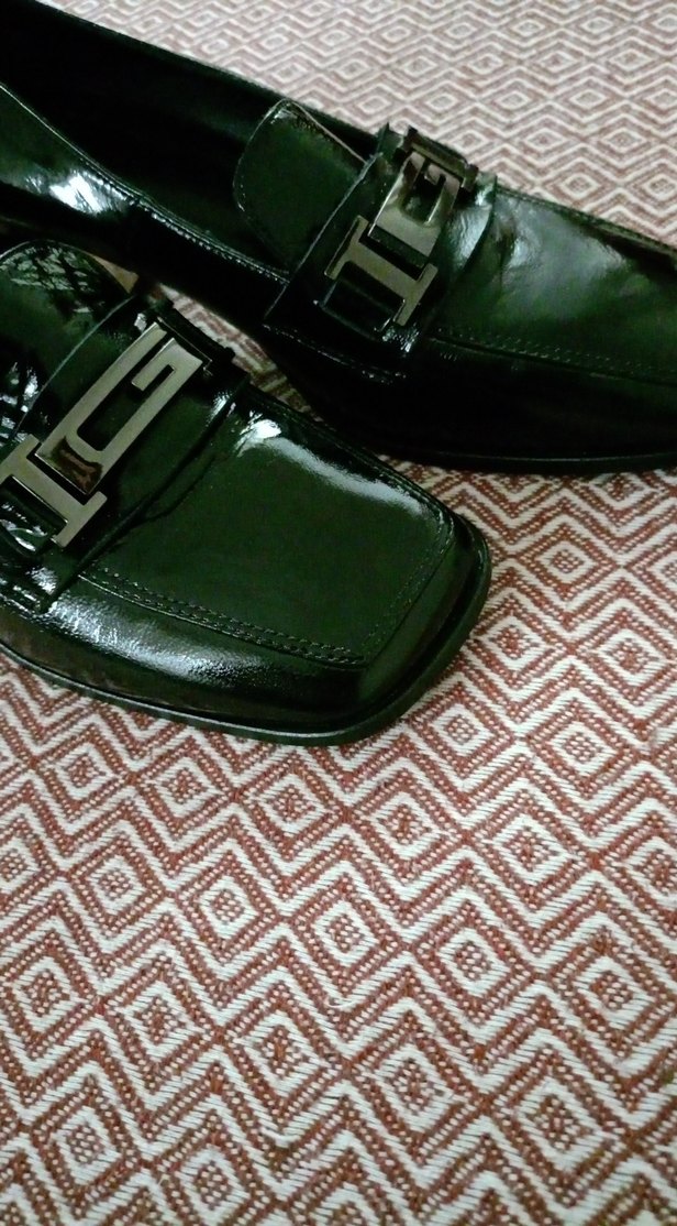 Siyah Parlak Yılan Desenli Tokalı Klasik Kadın Ayakkabı, deri - Görsel 4