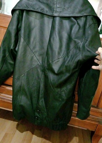 Düğmeli Siyah Deri Uzun Kadın Ceket - Görsel 3