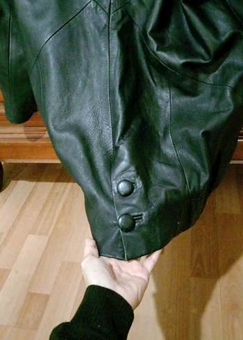 Düğmeli Siyah Deri Uzun Kadın Ceket - Görsel 4