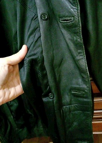 Düğmeli Siyah Deri Uzun Kadın Ceket - Görsel 5