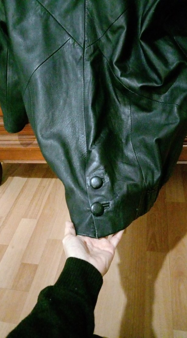 Düğmeli Siyah Deri Uzun Kadın Ceket - Görsel 4