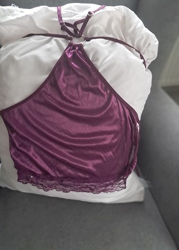 Mor Dantelli İnce Askılı Midi Gecelik - Görsel 6