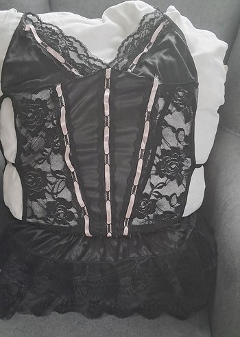 Mor Dantelli İnce Askılı Midi Gecelik - Görsel 3