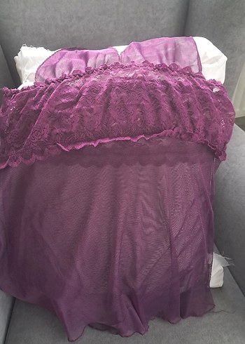 Mor Dantelli İnce Askılı Midi Gecelik - Görsel 4