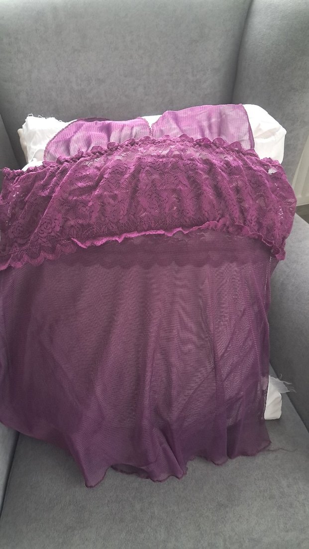 Mor Dantelli İnce Askılı Midi Gecelik - Görsel 4