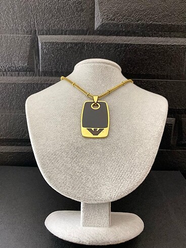 Emporio Armani gold siyah detay çelik kolye - Görsel 5