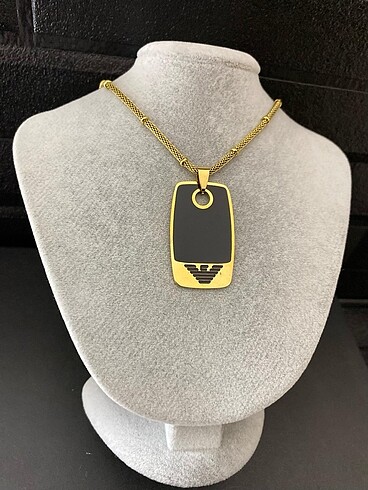 Emporio Armani gold siyah detay çelik kolye - Görsel 6