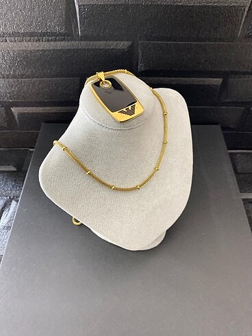 Emporio Armani gold siyah detay çelik kolye - Görsel 7