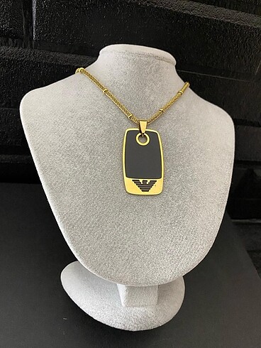 Emporio Armani gold siyah detay çelik kolye - Görsel 2