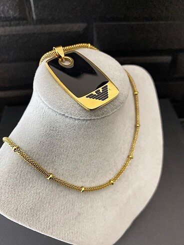 Emporio Armani gold siyah detay çelik kolye - Görsel 4