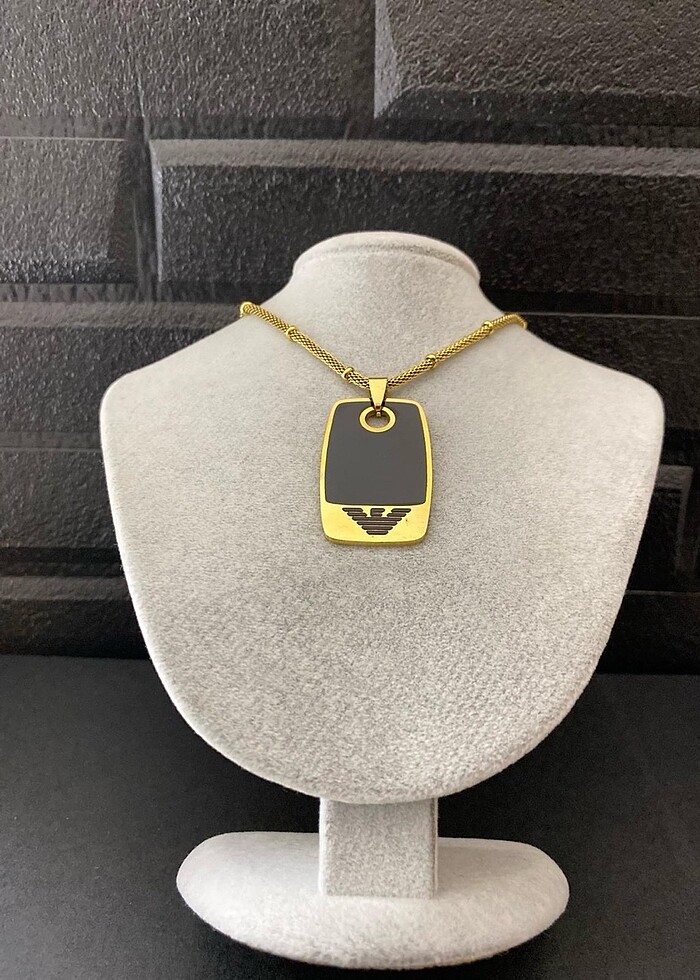 Emporio Armani gold siyah detay çelik kolye - Görsel 5