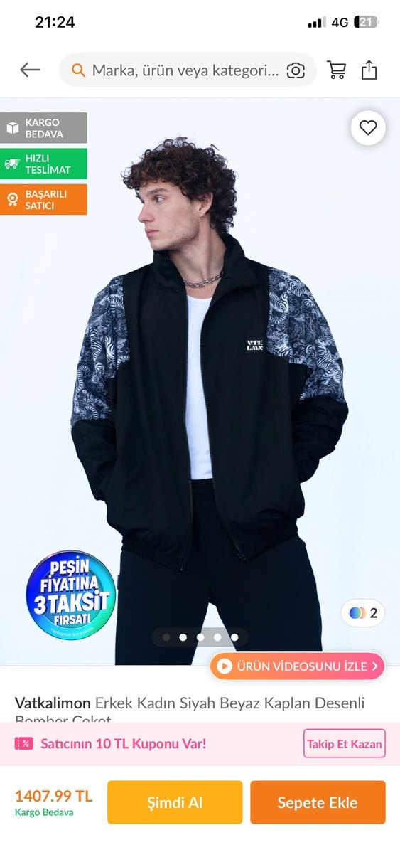 Unisex Siyah Fermuarlı Streetwear Yağmurluk Ceket - Görsel 2