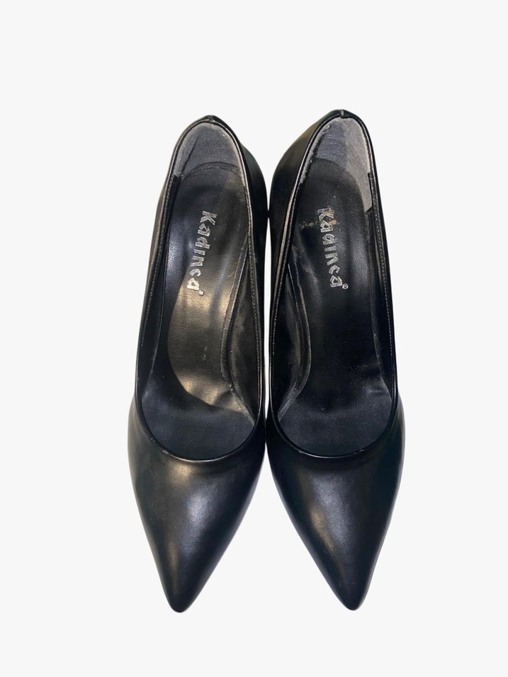 Siyah Deri Stiletto Topuklu Kadın Ayakkabı - Görsel 3