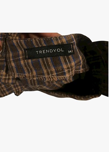 Kareli Kahverengi Kadın Kısa Salopet - Görsel 2