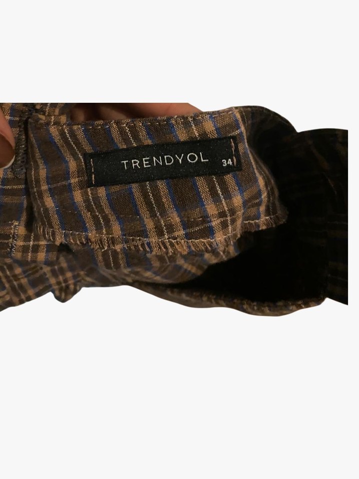 Kareli Kahverengi Kadın Kısa Salopet - Görsel 2