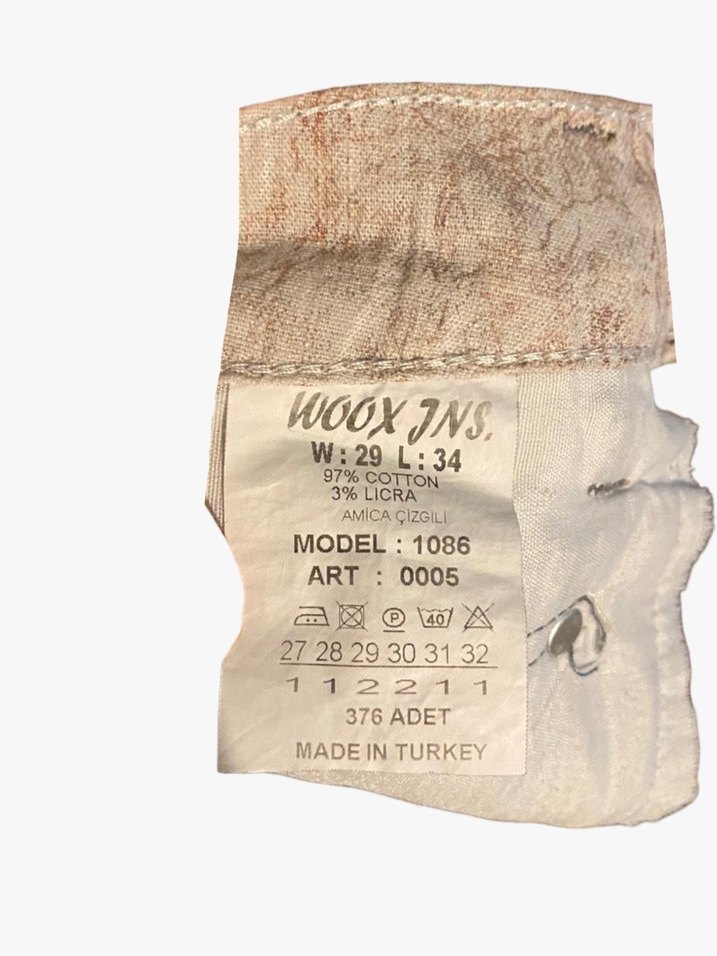 Düğmeli Çizgili Bej Mini Kot Şort - Görsel 3