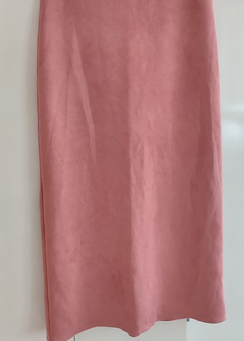Pembe Süet Uzun Drapeli Kadın Etek