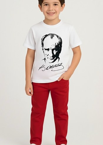 Beyaz ATATURK Baskılı Çocuk Tişörtu