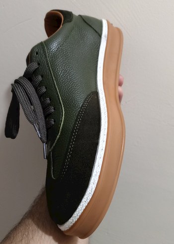 Erkek deri Koyu Yeşil Bağcıklı Günlük Ayakkabı - Görsel 4