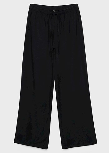 Stradivarius Kadın Siyah Bol Kesim keten Pantolon