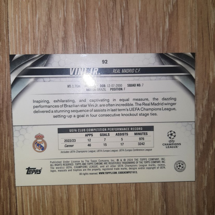 Real Madrid Vinicius Jr Futbol Kartı - Görsel 2