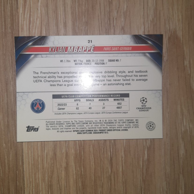Kylian Mbappé PSG Topps Chrome Kartı - Görsel 2