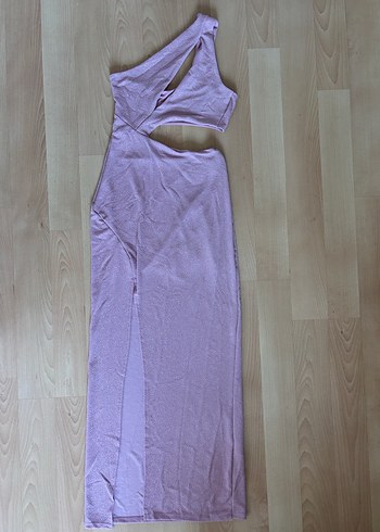 Pembe simli dekolteli Elbise - Görsel 3