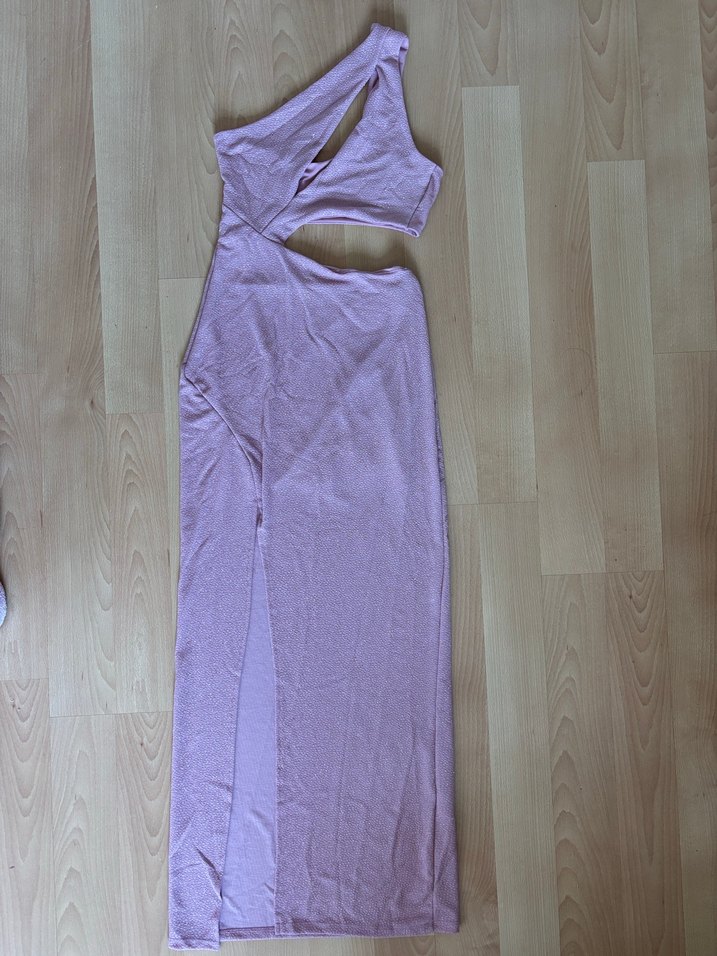 Pembe simli dekolteli Elbise - Görsel 3