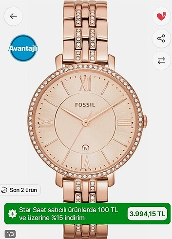 Fossil marka rosegold kadın kol saati