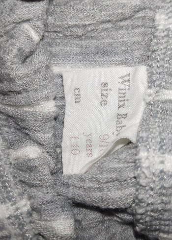 Kız Çocuk Gri Çizgili Keten Tulum - Görsel 4