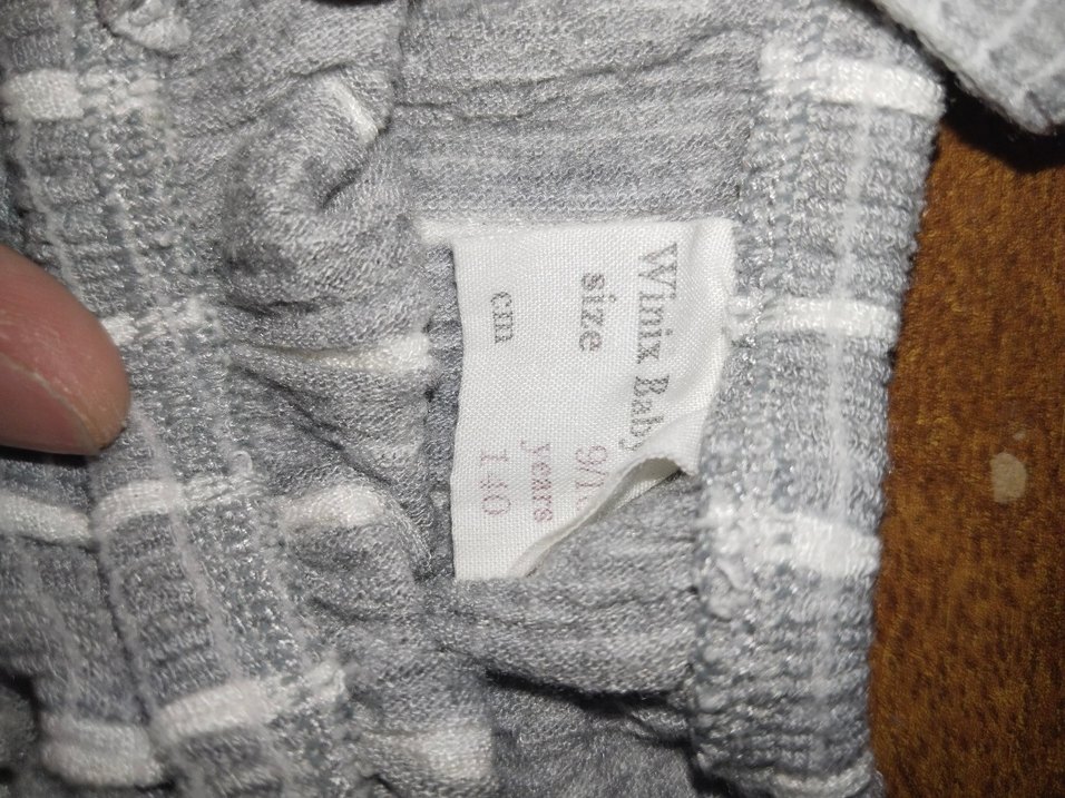 Kız Çocuk Gri Çizgili Keten Tulum - Görsel 4