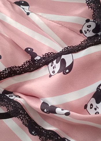 Pembe Panda Desenli Mini Askılı Pijama Takımı - Görsel 3