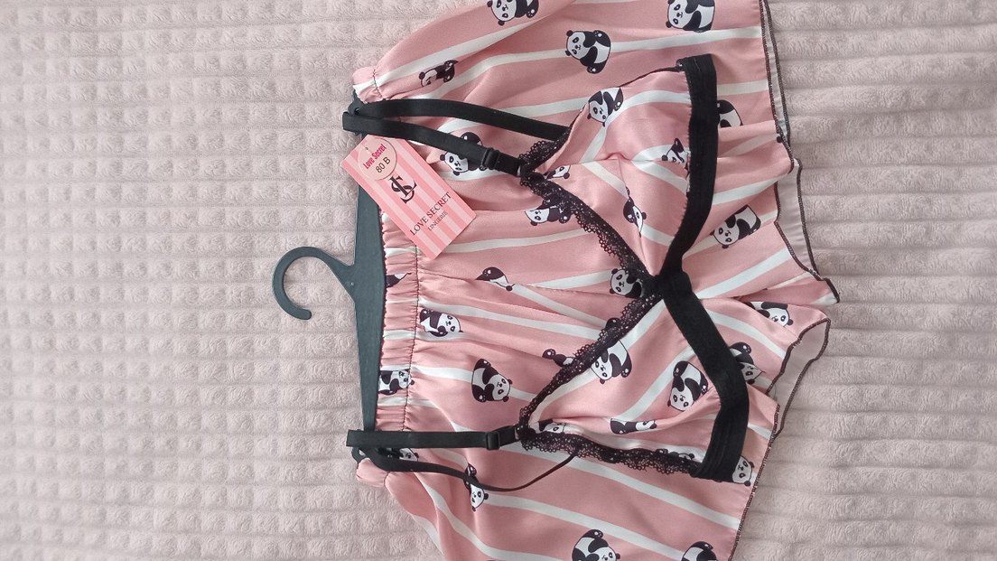 Pembe Panda Desenli Mini Askılı Pijama Takımı - Görsel 2