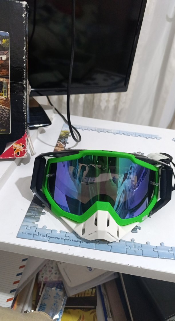 Yeşil Renkli Camlı Biker Motosiklet Gözlüğü - Görsel 3