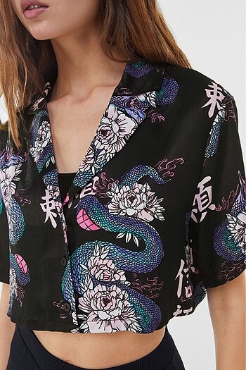 Bershka saten crop gömlek