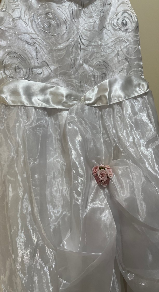 Beyaz Kız Çocuk Drapeli Nakışlı Elbise - Görsel 2