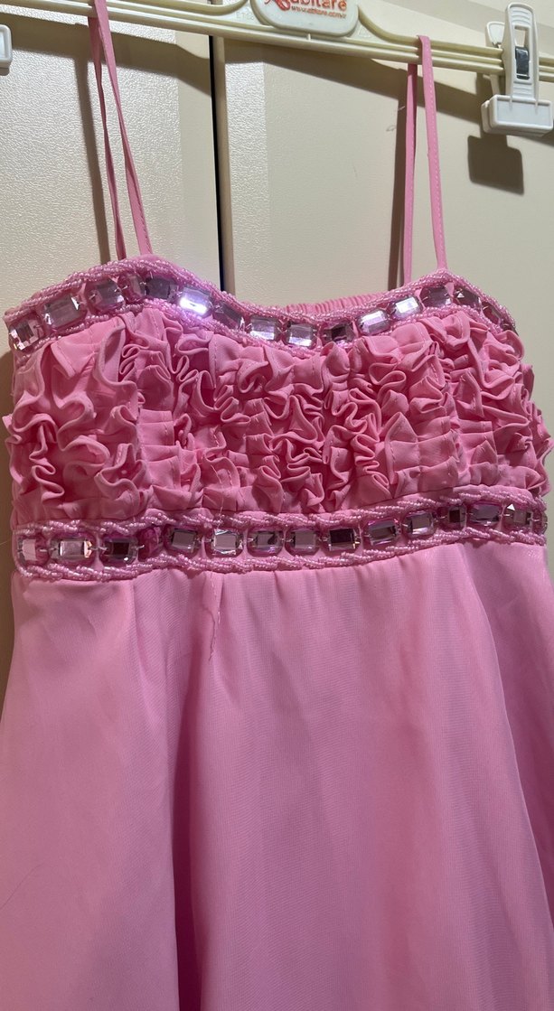 Pembe Nakışlı Uzun kız Çocuk Elbisesi - Görsel 2