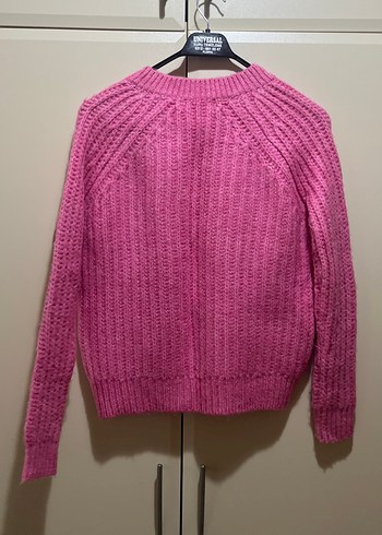 Pembe V Yaka Örgü Kadın Kazak - Görsel 4