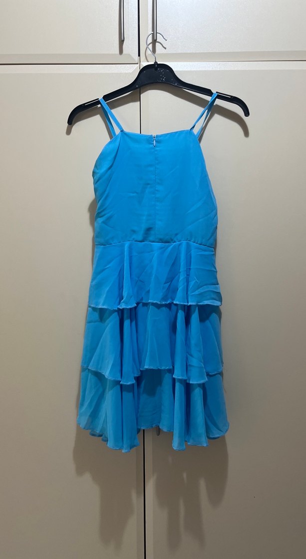 Mavi Kız Çocuk Kat Kat Fırfırlı Elbise - Görsel 3