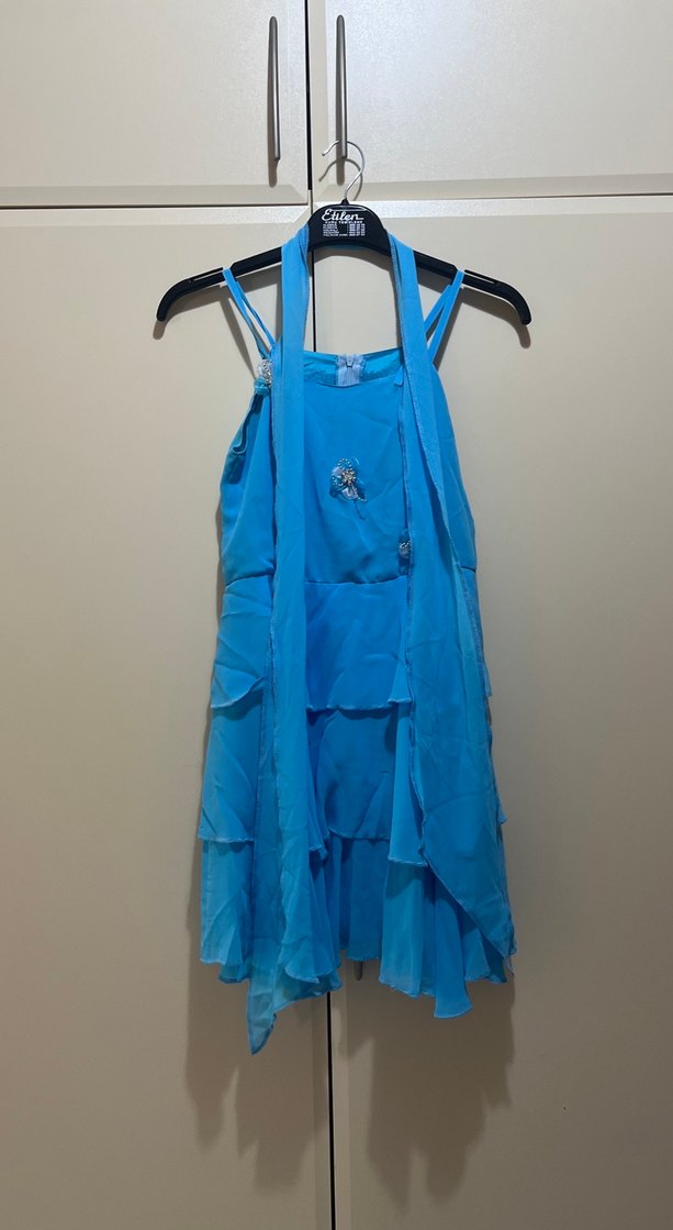 Mavi Kız Çocuk Kat Kat Fırfırlı Elbise - Görsel 4