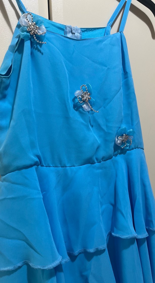 Mavi Kız Çocuk Kat Kat Fırfırlı Elbise - Görsel 2